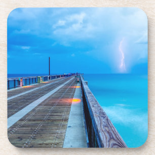 bliksem op Navarra Beach pier Bier Onderzetter