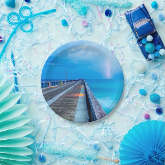 bliksem op Navarra Beach pier Papieren Bordje (Feest)