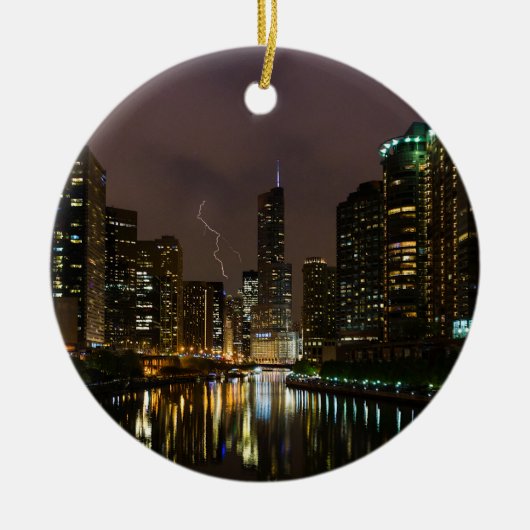 Bliksem over Chicago Keramisch Ornament (Voorkant)