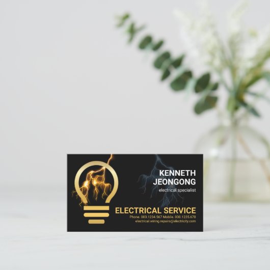 Bliksem Powers Gold Lightbulb Visitekaartje (Staand voorkant)