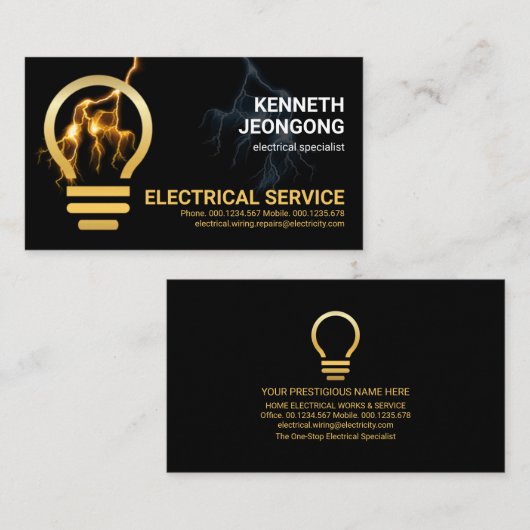 Bliksem Powers Gold Lightbulb Visitekaartje (Voorkant / Achterkant)