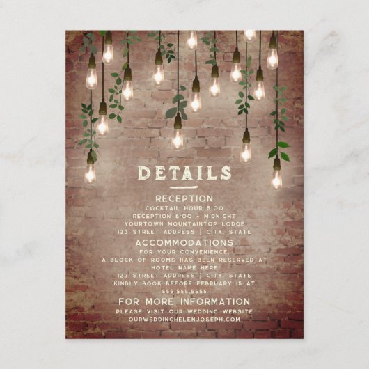  bliksem Rustic Brick Wedding Details En Informatiekaartje (Voorkant)