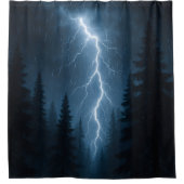 Bliksem slaat 's nachts door bos douchegordijn (Voorkant)