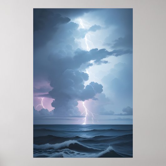 Bliksem Storm met oceaan Poster (Voorkant)