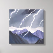 Bliksem Storm | Waterverf Dark Mountains Canvas Afdruk (Voorkant)
