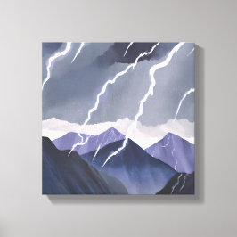 Bliksem Storm | Waterverf Dark Mountains Canvas Afdruk