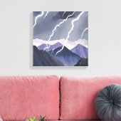 Bliksem Storm | Waterverf Dark Mountains Canvas Afdruk (Insitu (Woonkamer))