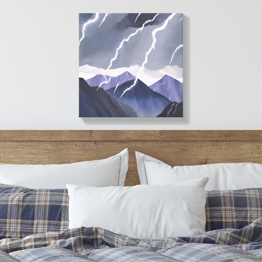 Bliksem Storm | Waterverf Dark Mountains Canvas Afdruk (Insitu (Slaapkamer))