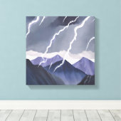 Bliksem Storm | Waterverf Dark Mountains Canvas Afdruk (Insitu (Houten vloer))