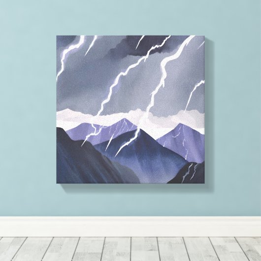 Bliksem Storm | Waterverf Dark Mountains Canvas Afdruk (Insitu (Houten vloer))