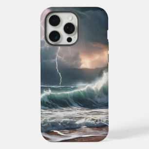 Bliksem Strike Waves Strand Landschap iPhone 15 Pro Max Case