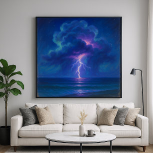 Bliksem Zee Storm - Pastel Schilderstijl Kunst Poster