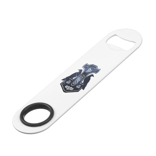 Bliksemafdruk van de hamerstaafsleutel van Thor Speed Flessenopener (Voorkant Gekanteld)