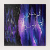 blikseminslag bij nacht over een rivier - tekening legpuzzel (Horizontaal)