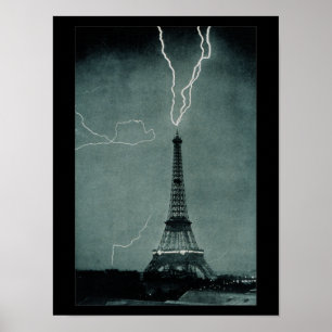 Blikseminslag Eiffeltoren  foto Poster