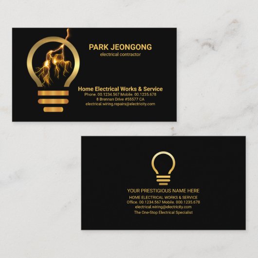 Blikseminslag Goudlamp Visitekaartje (Voorkant / Achterkant)