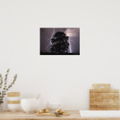 blikseminslag in de hemel achter een boom poster (Keuken)