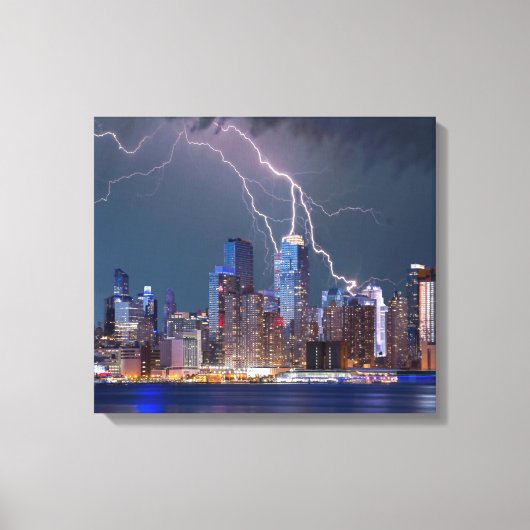 Blikseminslag moderne skyline van New York City Canvas Afdruk (Voorkant)