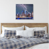 Blikseminslag moderne skyline van New York City Canvas Afdruk (Insitu (Slaapkamer))