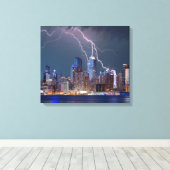 Blikseminslag moderne skyline van New York City Canvas Afdruk (Insitu (Houten vloer))
