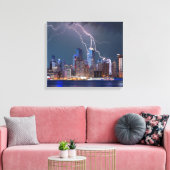 Blikseminslag moderne skyline van New York City Canvas Afdruk (Insitu (Woonkamer))