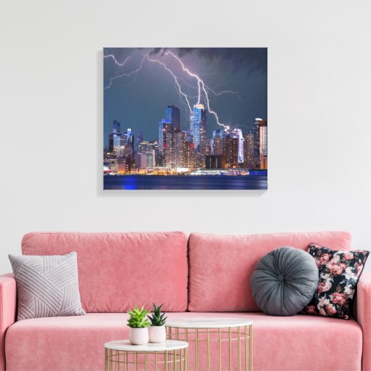 Blikseminslag moderne skyline van New York City Canvas Afdruk (Insitu (Woonkamer))