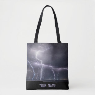 Blikseminslag Onweer Zwart & Paarse foto Tote Bag
