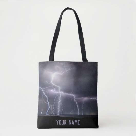 Blikseminslag Onweer Zwart & Paarse foto Tote Bag (Voorkant)