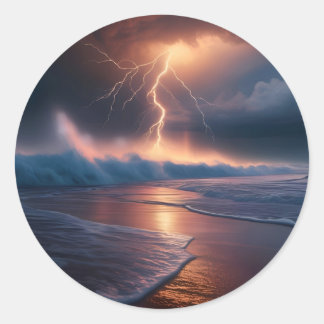 Blikseminslag Strand Twee Ronde Sticker