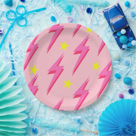 Bliksemroze achtergrond Y2K-patroon Papieren Bordje (Feest)