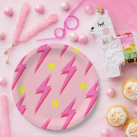 Bliksemroze achtergrond Y2K-patroon Papieren Bordje (Feest)