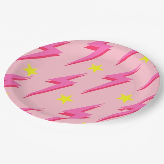 Bliksemroze achtergrond Y2K-patroon Papieren Bordje (Gekanteld)
