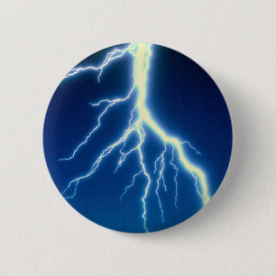 Bliksemschicht boven blauwe achtergrond ronde button 5,7 cm