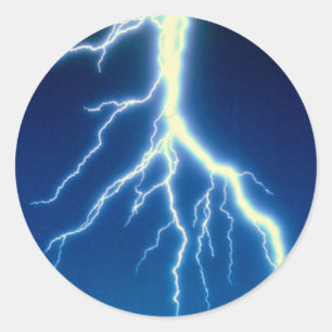 Bliksemschicht boven blauwe achtergrond ronde sticker