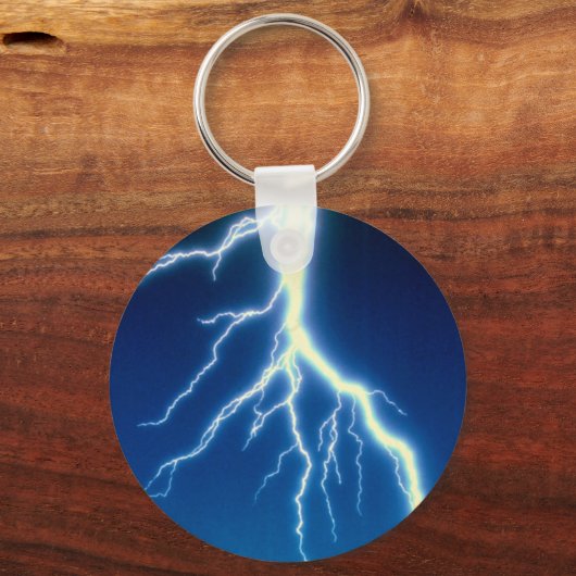 Bliksemschicht boven blauwe achtergrond sleutelhanger (Voorkant)