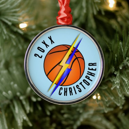 Bliksemschichten Basketbal Kerstmis Metalen Ornament (Boom)