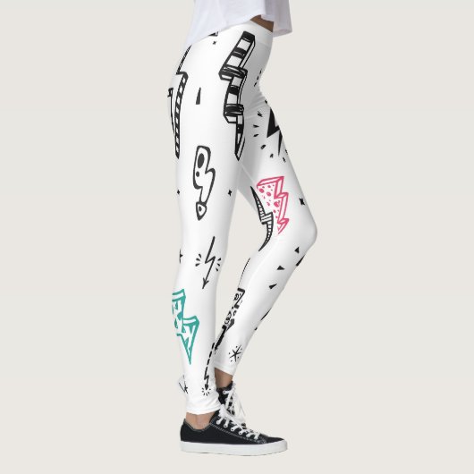 Bliksemschichten, handgetekende doodle set. leggings (Rechts)
