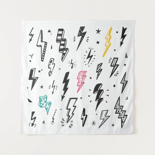 Bliksemschichten, handgetekende doodle set. wandkleed (Voorkant)