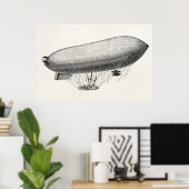 Blimp Old Zeppelin Retro Hot Air ballon Poster (Thuiskantoor)