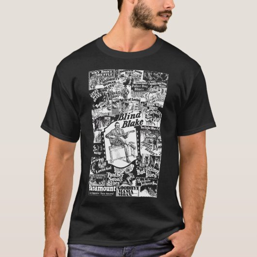 Blind Blake op Paramount Records Collage Wit T-shirt (Voorkant)