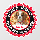 Blind Dog Safety Alert First Responder Fotonaam Raamsticker (Vel)