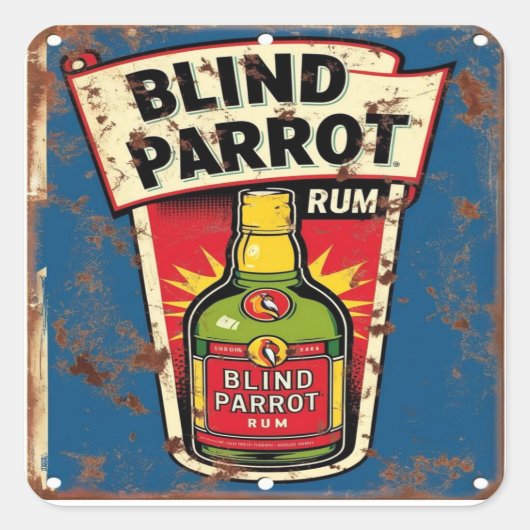 Blind Parrot Rum Old Distressed Metal Sign Vierkante Sticker (Voorkant)