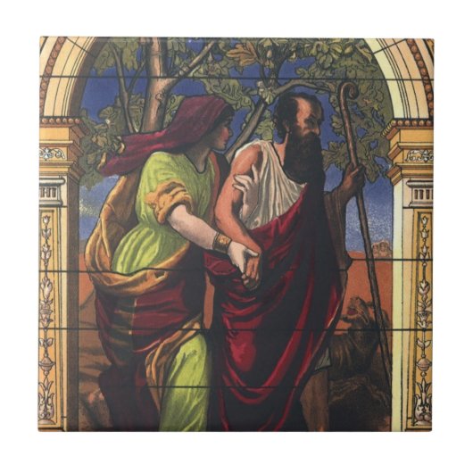 Blind Tobit en Wife Anna, religie Tegeltje (Voorkant)