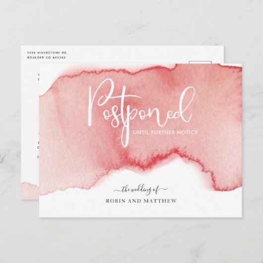 Blinde aankondiging Waterverf uitstellen huwelijk  Briefkaart (Voorkant / Achterkant)