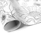 Blinde en witte daisies florale tuinpatroon cadeaupapier (Rol Hoek)