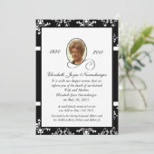 Blinde en witte Damask Fotodoodverklaring Aankondiging (Staand voorkant)