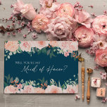 Blinde Floral Navy Wedding Maid of Honor proposal Kaart<br><div class="desc">Deze brutale brute marinebruidsmeisje van een eerbiedaarskaart heeft een prachtige, klassieke achtergrond van pastelroze en marineblauw met eenvoudige moderne typografie en elegante kalligrafie om een gesofisticeerde toon te zetten voor elke stijl van gebeurtenissen. Elk product is voorzien van prachtige blush roze rozen en perzik en ivoor hydrangeas, die voorzien zijn...</div>