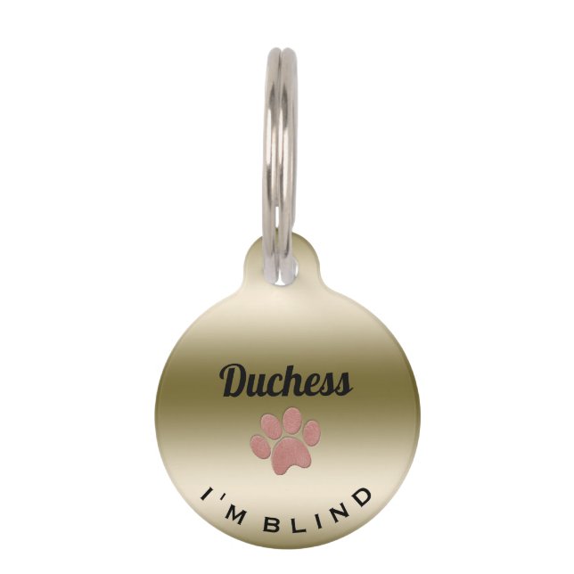 Blinde Pet Alert Paw Print Gold ID Huisdierpenning (Voorkant)