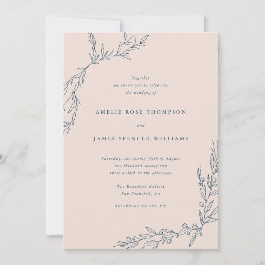 Blindebruik en marinehandbagage botanische bruilof kaart (Voorkant)