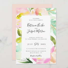 Blindekleurige peach Mint Botanical Floral Wedding Kaart